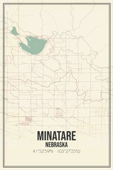 Retro US city map of Minatare, Nebraska. Vintage street map.