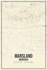 Retro US city map of Marsland, Nebraska. Vintage street map.