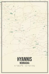 Retro US city map of Hyannis, Nebraska. Vintage street map.