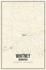 Retro US city map of Whitney, Nebraska. Vintage street map.