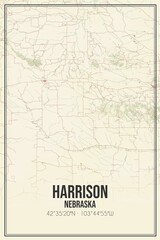 Retro US city map of Harrison, Nebraska. Vintage street map.