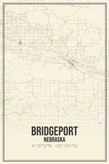 Retro US city map of Bridgeport, Nebraska. Vintage street map.