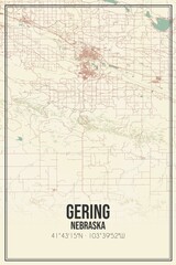 Retro US city map of Gering, Nebraska. Vintage street map.