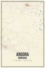 Retro US city map of Angora, Nebraska. Vintage street map.