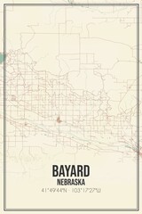 Retro US city map of Bayard, Nebraska. Vintage street map.