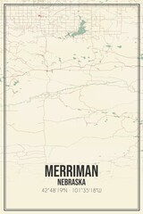 Retro US city map of Merriman, Nebraska. Vintage street map.