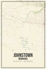 Retro US city map of Johnstown, Nebraska. Vintage street map.
