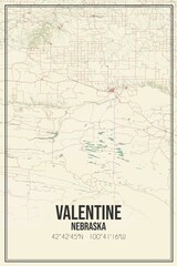 Retro US city map of Valentine, Nebraska. Vintage street map.