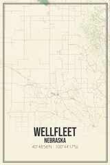 Retro US city map of Wellfleet, Nebraska. Vintage street map.