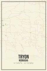 Retro US city map of Tryon, Nebraska. Vintage street map.