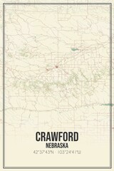 Retro US city map of Crawford, Nebraska. Vintage street map.