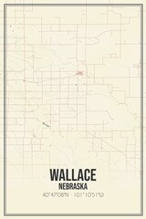 Retro US city map of Wallace, Nebraska. Vintage street map.