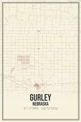 Retro US city map of Gurley, Nebraska. Vintage street map.