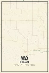 Retro US city map of Max, Nebraska. Vintage street map.