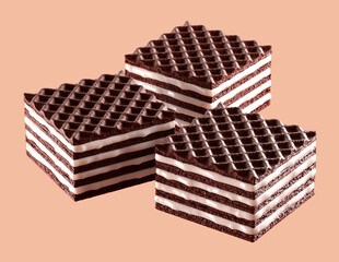 Cocoa Wafers cube with milk filling. Isolated on background. 3d illustration