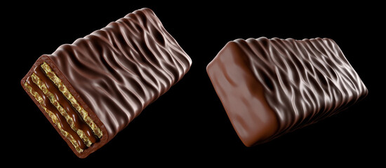 Chocolate coated on Crispy wafer, Design for Packaging Concept, with Clipping path 3d illustration