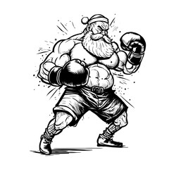 Sketch of Santa Claus in Dynamic pose wearing boxing gloves
