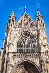 Fototapeta premium Church of Our Blessed Lady of the Sablon, or Eglise Notre Dame du Sablon in Brussels, Belgium. 15th-century Catholic church with baroque chapels & Gothic architecture in the Sablon district.