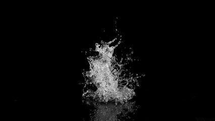 Water splash isolated on black background.