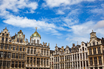 Obraz premium Gothic style guild houses in the historic Grand Place city square in Brussels, Belgium
