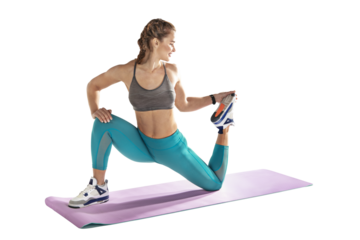 Beautiful woman at the gym doing fitness exercises. Sports transparent background.	
