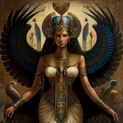 Ancient Egyptian goddess of fertility and motherhood Maat. Fantasy Ancient Egypt. AI