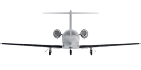 front view jet airplane for make mockup isolated on empty background