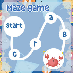 Maze game for children with animal theme. Preschool worksheet. Educational printable sheet. Vector file.