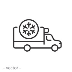refrigerator truck icon, delivery for frozen products, thin line symbol on white background - editable stroke vector illustration eps 10