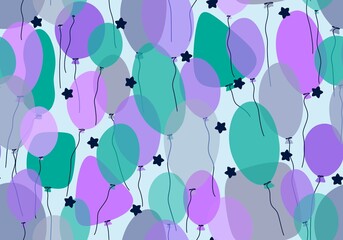 Festive cartoon seamless balloons pattern for wrapping paper and fabrics and linens and birthday packaging