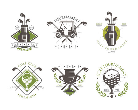 Golf Club Tournament and Competition Logo or Label Design Vector Set