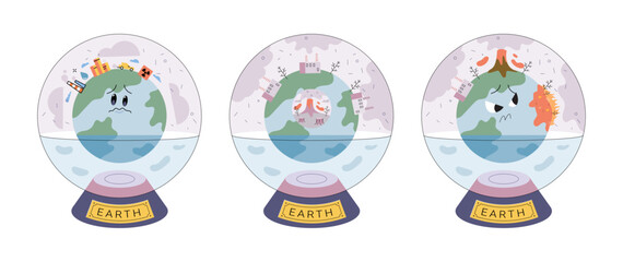 Climate change weather global greenhouse warming risks metaphor concept. Save planet. Compared planet with renewable eco resources consumption global warmings burning alternative. Environment Day