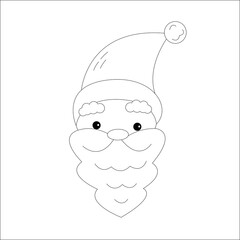 Cute monochrome Santa Claus with a long beard. Happy Christmas greeting gift design template. Flat design vector Illustration