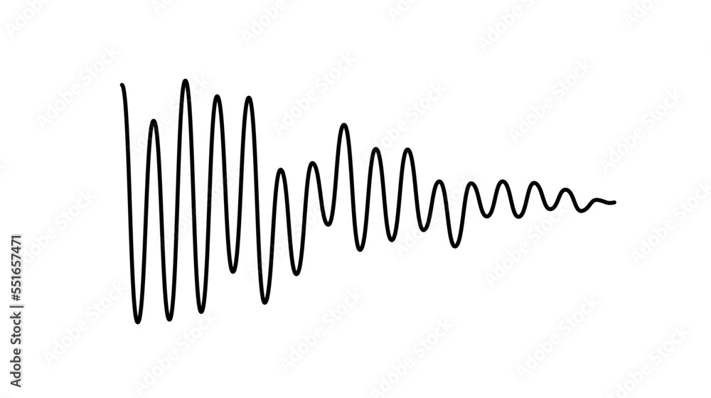 Poster Sinusoid fading signal. Black curve sound wave. Voice or music audio concept. Pulsating line. Fading out electronic radio graphic.