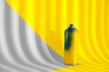 Fototapeta premium Used can of spray paint on color background. Space for text