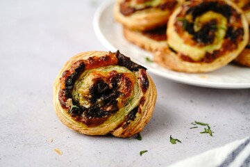 Homemade Puff pastry mushroom pinwheels - holiday appetizer