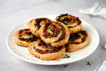 Homemade Puff pastry mushroom pinwheels - holiday appetizer