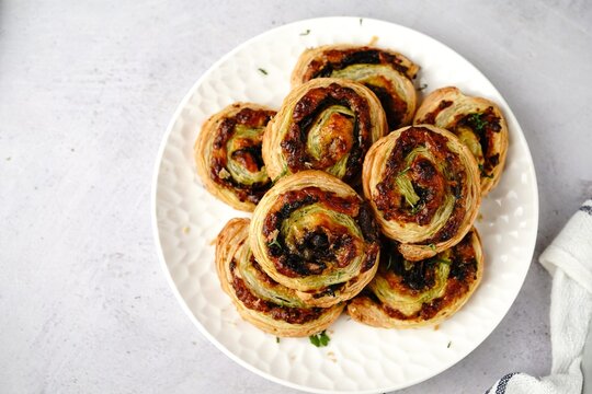 Homemade Puff pastry mushroom pinwheels - holiday appetizer