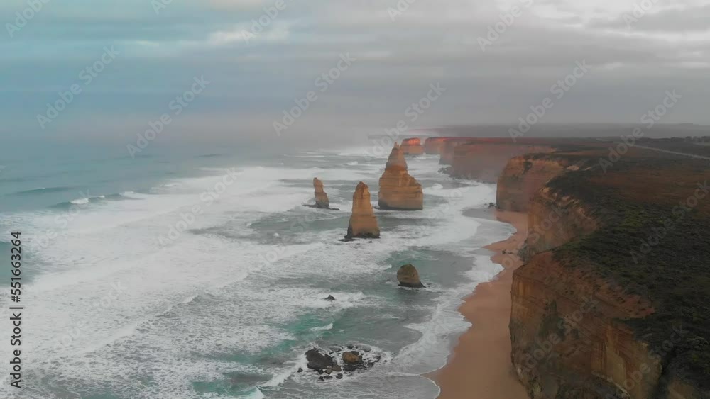 Sticker day view on magnificient twelve apostles along the great ocean road, australia from drone