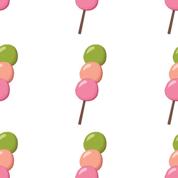 Seamless pattern with japanese dango on a stick. Flat vector illustration. Asian food.