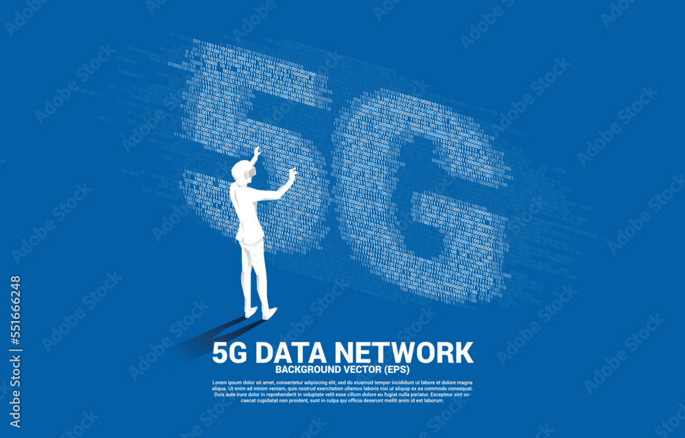Aufkleber silhouette man wear vr glasses with binary one and zero 5g mobile networking. concept of digital vir