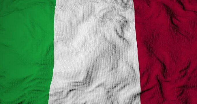 Full frame close-up on the waving flag of Italy in 3D rendering.