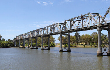Burnett Railway Bridge over the river in Bundaberg, Queensland, Australia