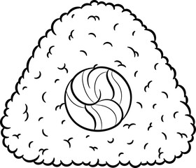 Japanese Onigiri brown rice with meat cute drawing sketch for coloring