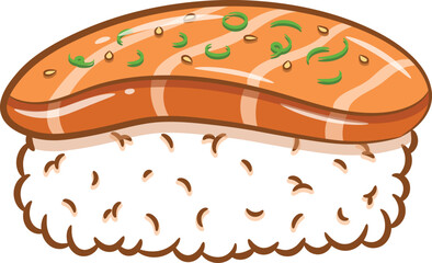 Japanese Sushi rice with salmon cute drawing