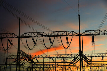 High voltage power grid, in the sunset