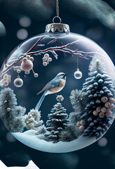 Clear Glass Christmas Ornament with Winter Wonderland Scene Inside. Generative AI - 551679297