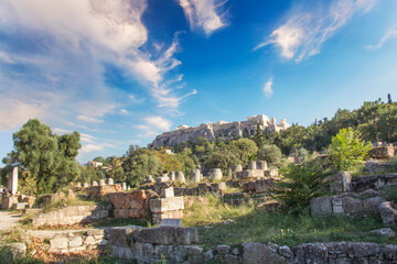 Fototapeta na wymiar Beautiful view of the Acropolis and Erechtheion in Athens, Greece