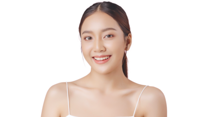 Studio shot Beautiful young Asian woman with clean fresh skin PNG file format transparent background.