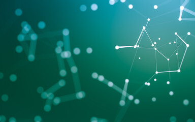 Abstract background. Molecules technology with polygonal shapes, connecting dots and lines. Connection structure. Big data visualization.
